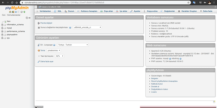 phpMyAdmin kullanıcı arayüzü