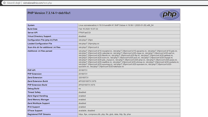 Debian 10 LEMP - PHP Bilgileri Ekranı