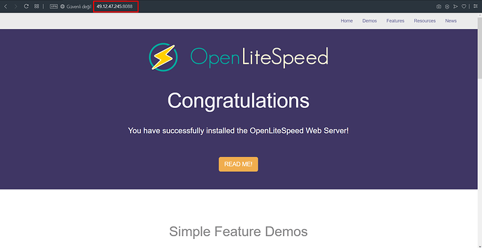Varsayılan OpenLiteSpeed ​​demo sayfası