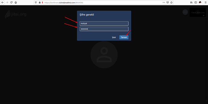 Jitsi kullanıcı adı ve şifre ile konferans odası oluşturma ekranı (2)