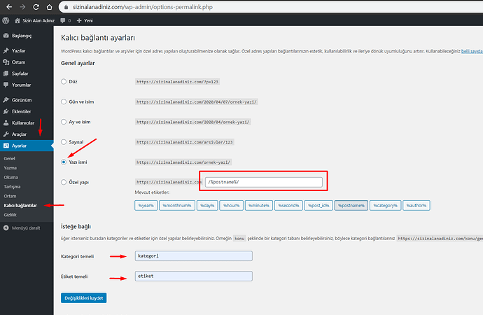 WordPress Kalıcı Bağlantı Ayarları