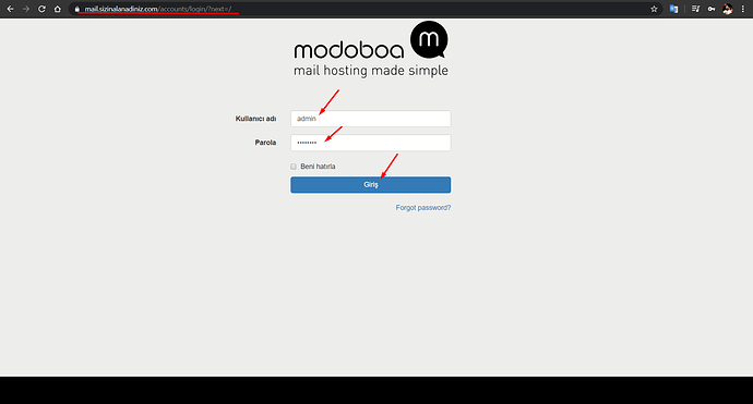 modoboa posta sunucusu ubuntu 18.04 oturum açma ekranı