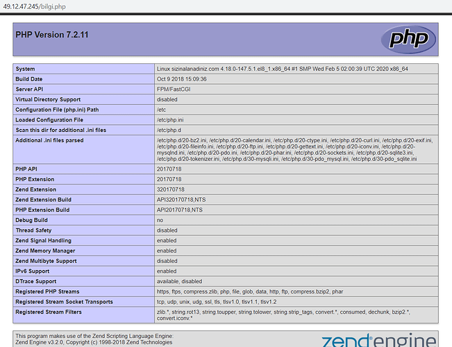 CentOS 8 varsayılan PHP bilgisi LAMP