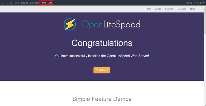 OpenLiteSpeed varsayılan web sitesi artık 80 bağlantı noktasında çalışıyor