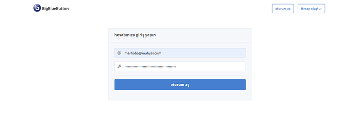 BigBlueButton oturum açma ekranı