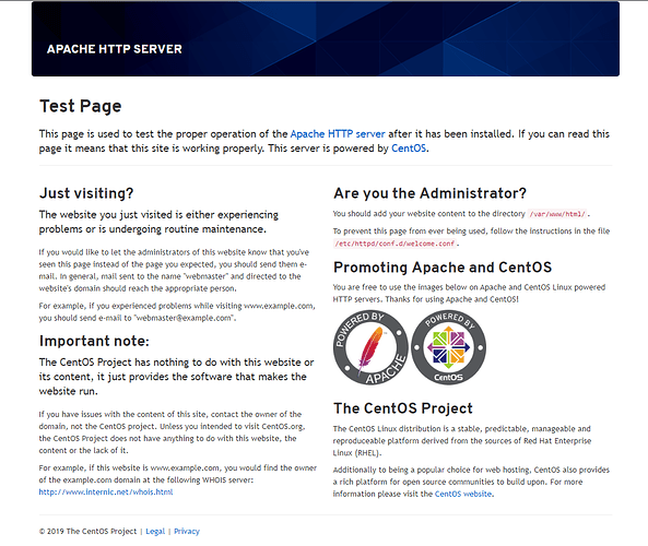 CentOS 8 Varsayılan Apache Sayfası