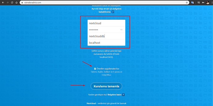 Nextcloud web arayüzünden kurulum adımları - 2