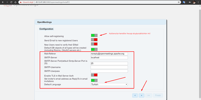 SMTP ayarları