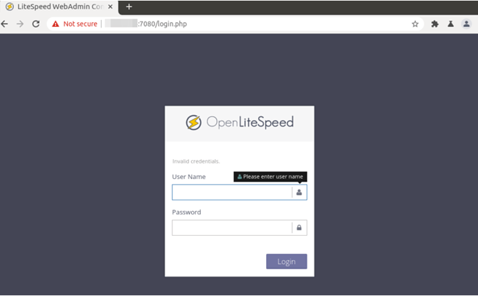 OpenLiteSpeed Kontrol Paneli Girişi