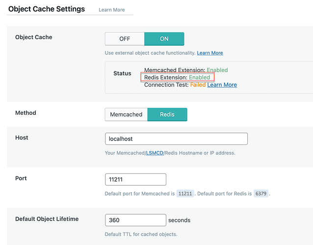 LiteSpeed Cache Settings (Redis)