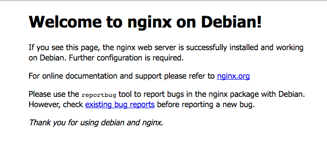 Debian Nginx'in varsayılan açılış sayfası